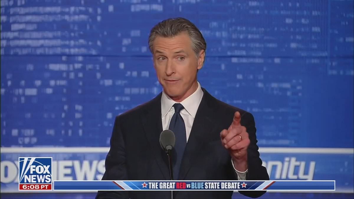 Gavin Newsom says he would 'rather have Biden at 100 than DeSantis at any age,' mocks Republican for losing to Trump by '41 points' in Florida and yells at him for getting Kamala's name wrong in back-and-forth over 2024