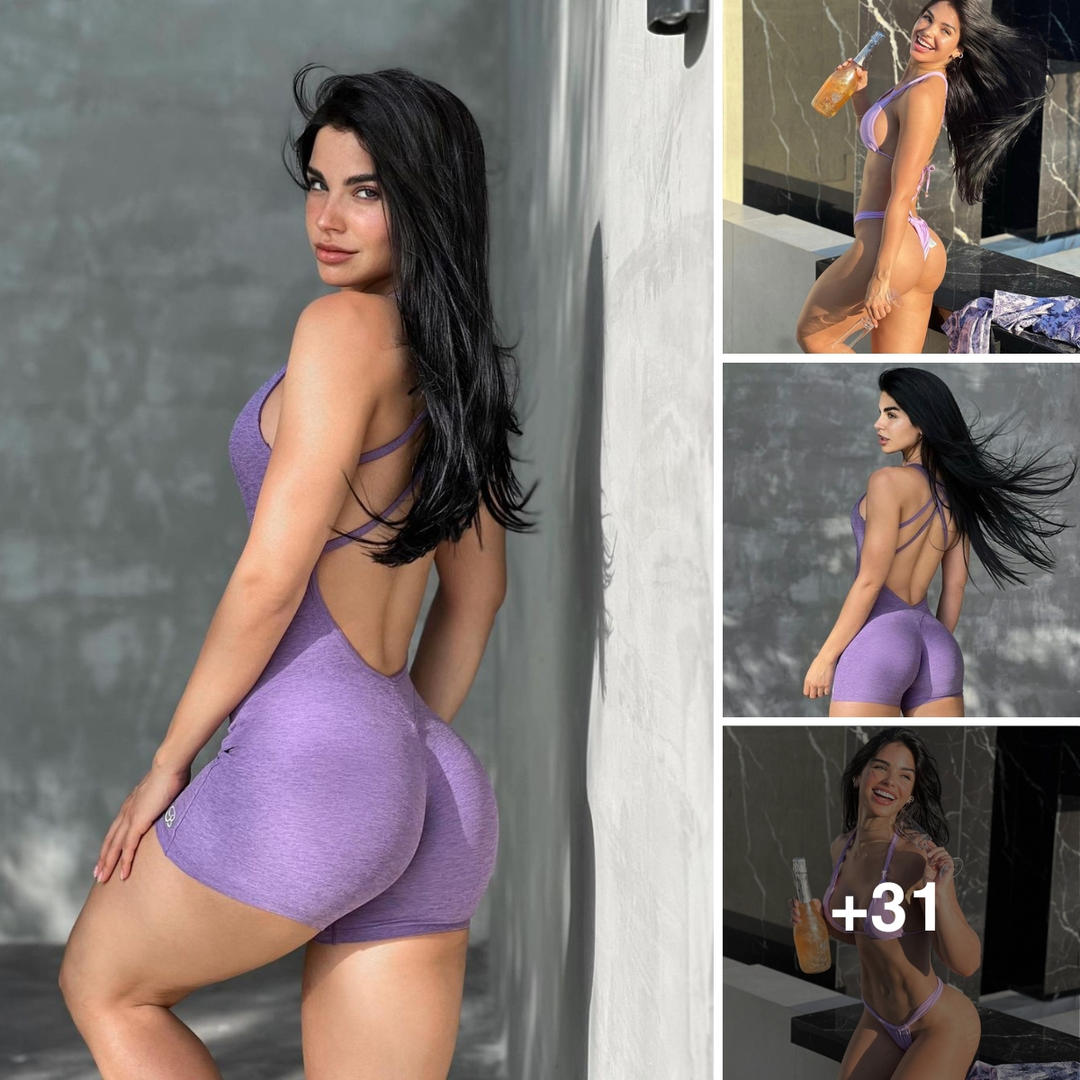 Stephany Gonzalez’s tight purple bodysuit shows off her curves