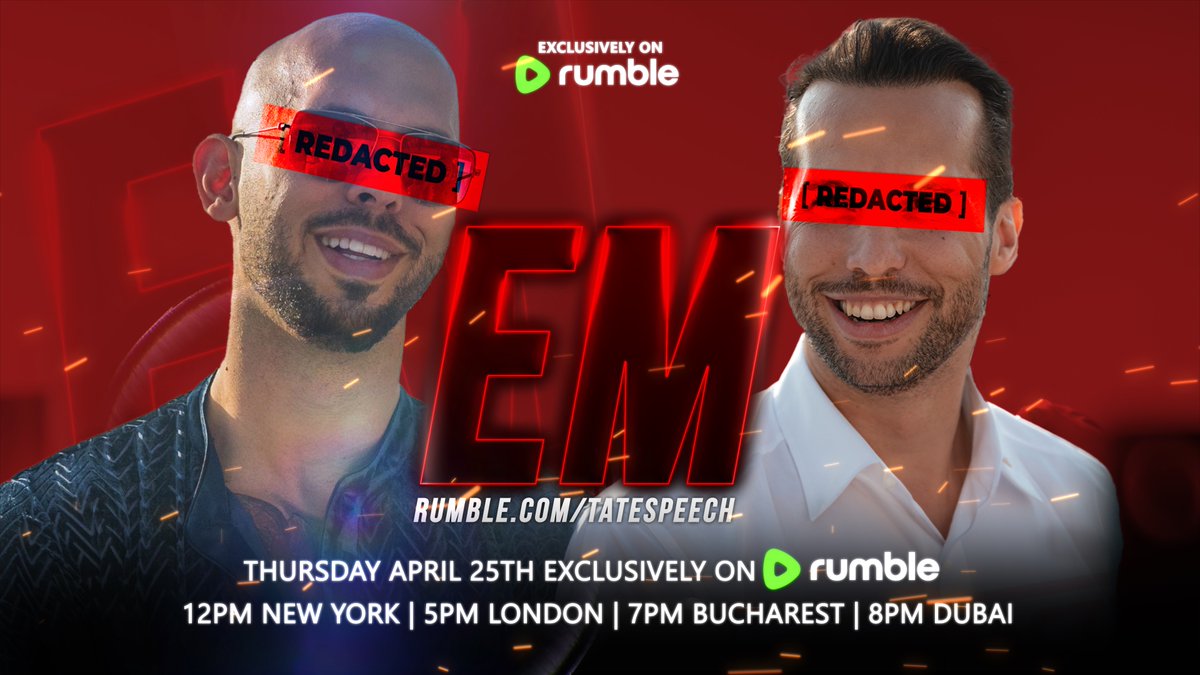 @Cobratate: EMERGENCY MEETING - UNFAIR ADVANTAGE Tonight, April 25 at 7pm Universal Tate Time Watch it live on Rumble:rumble.com/v4rben2-emerge…