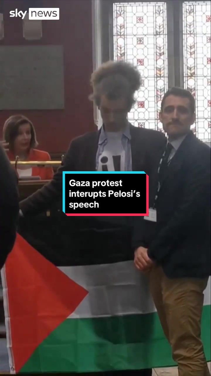 #Police were called to remove pro-Palestinian #protesters from #Oxford Union after they interrupted #NancyPelosi's speech.