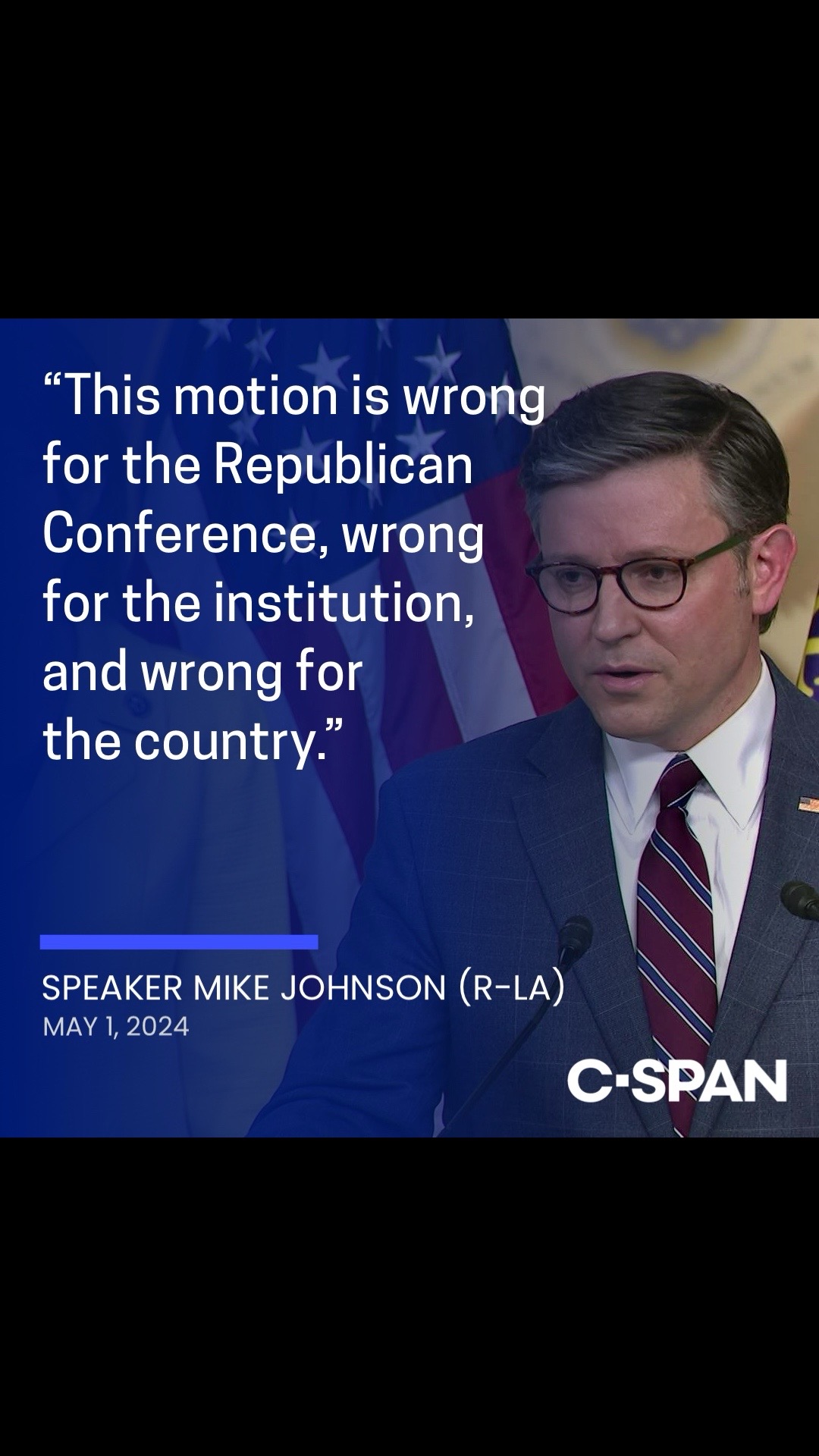 Speaker Mike Johnson (R-LA) on Wednesday called Rep. Marjorie Taylor Greene’s (R-GA) motion to oust him “wrong for the country.”   “This motion is wrong for the Republican Conference, wrong for the institution, and wrong for the country,” he said in a statement after the Georgia Republican pledged to force a vote next week to strip him of his gavel.   Hardline Republicans have grown increasingly frustrated with Speaker Johnson, pointing to him frequently turning to Democrats for their support in passing key legislation like Ukraine aid, government funding and FISA warrantless surveillance.   “Mike Johnson is giving them everything they want,” Rep. Greene said. “I find it very satisfying that