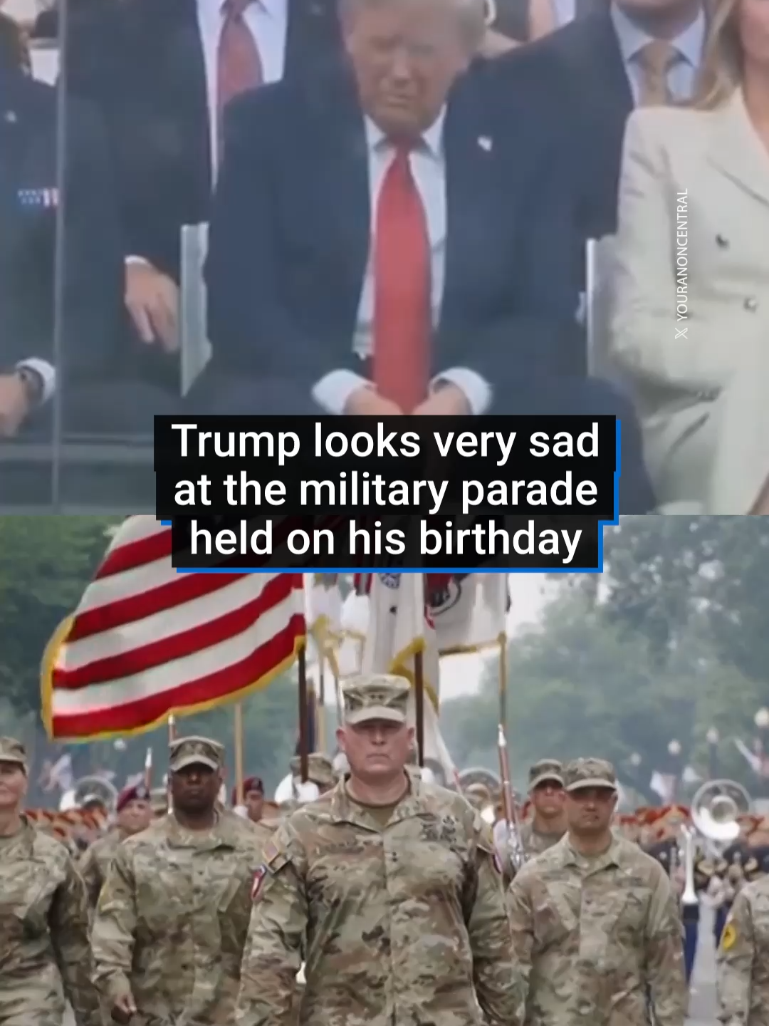 President Donald Trump's long-sought military parade rolled though the streets of downtown Washington, celebrating of the U.S. Army's 250th anniversary. Trump's parade, which fell on his 79th birthday, started earlier than expected. This was likely due to thunderstorms being forecast in the Washington area. Thousands of spectators lined up along Constitution Avenue near the National Mall as the parade got under way with a brass band. Trump watched the proceedings from an elevated reviewing stand and was cheered when introduced. The president has long desired to hold a military-style parade in the United States, but such events have been rare in U.S. history. #donaldtrump #militaryparade ##no