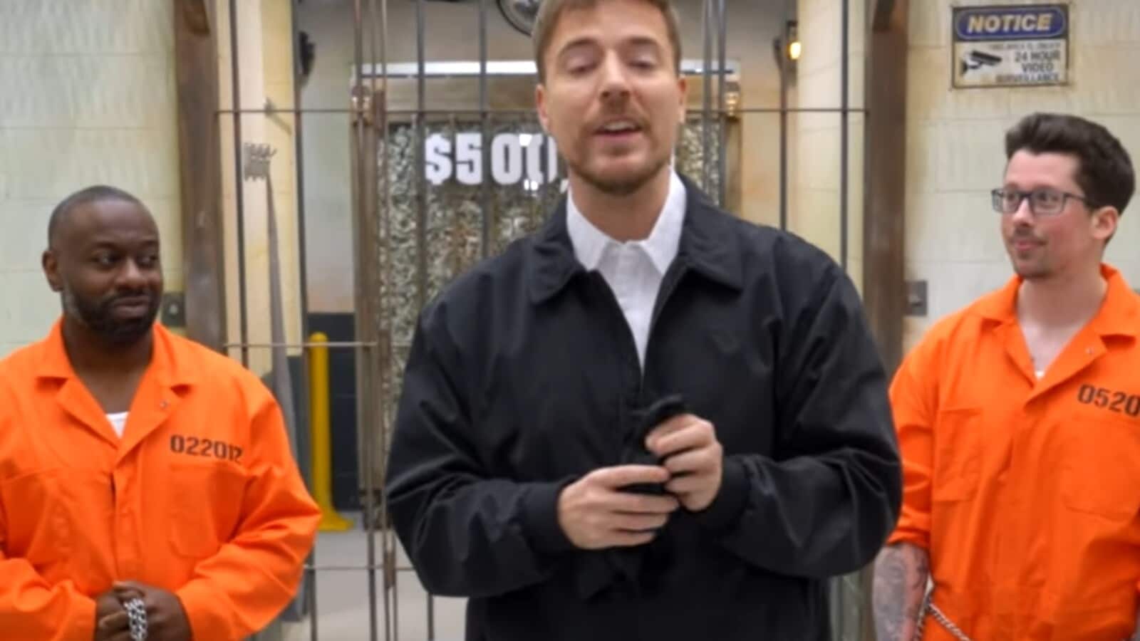 Who are the cop and the criminal in MrBeast's new prison survival video? Winner gets $500K for 100 days behind bars