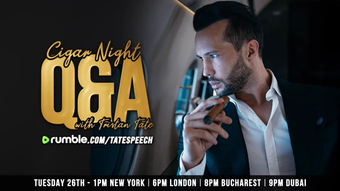 RT by @Cobratate: Cigar night Q&A tonight at 8PM Universal Tate Time.