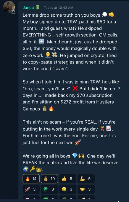 RT by @Cobratate: Everyone can make money inside of TRW. All you need to do is accept it’ll take some effort, then show up every day. This is a perfect example of a MASSIVE TRANSFORMATION….