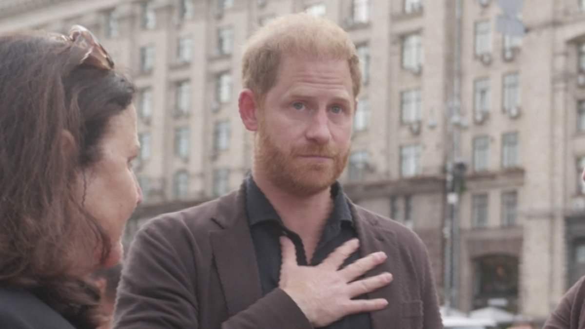 Prince Harry holds back tears while visiting memorial in Kyiv