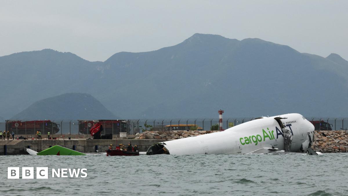 Hong Kong: Two dead after cargo plane skids off runway into sea