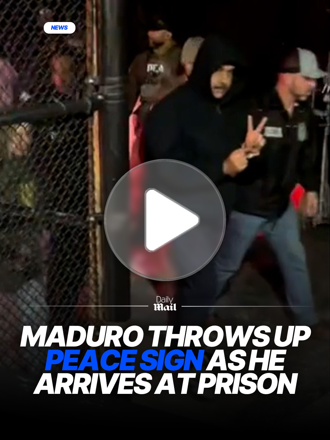 Nicolás Maduro appeared to throw a peace sign and a thumbs up as he was escorted into the hellish New York City prison where he will be held pending trial. He was transported to the Brooklyn Metropolitan Detention on Saturday, just hours after US officials seized him and his wife from their home in Venezuela's capital Caracas. Maduro appeared relaxed despite the narcoterrorism charges which have been levelled at him by the Trump administration. #trump #usa #venezuela🇻🇪 #maduro #newyork