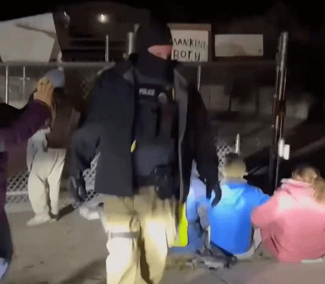 ICE agent ripping a phone away from an elderly U.S. citizen, keeping it, and throwing her to the ground when she attempts to retrieve it.