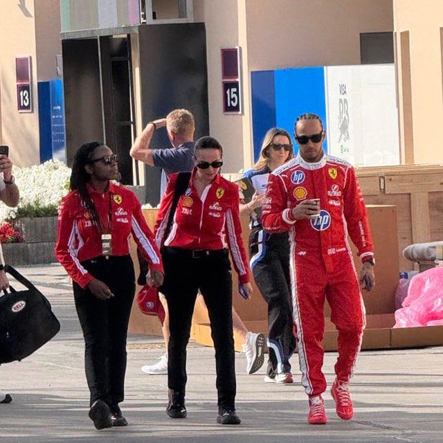 Lewis Hamilton surrounded by new comms personnel after Ella’s departure.