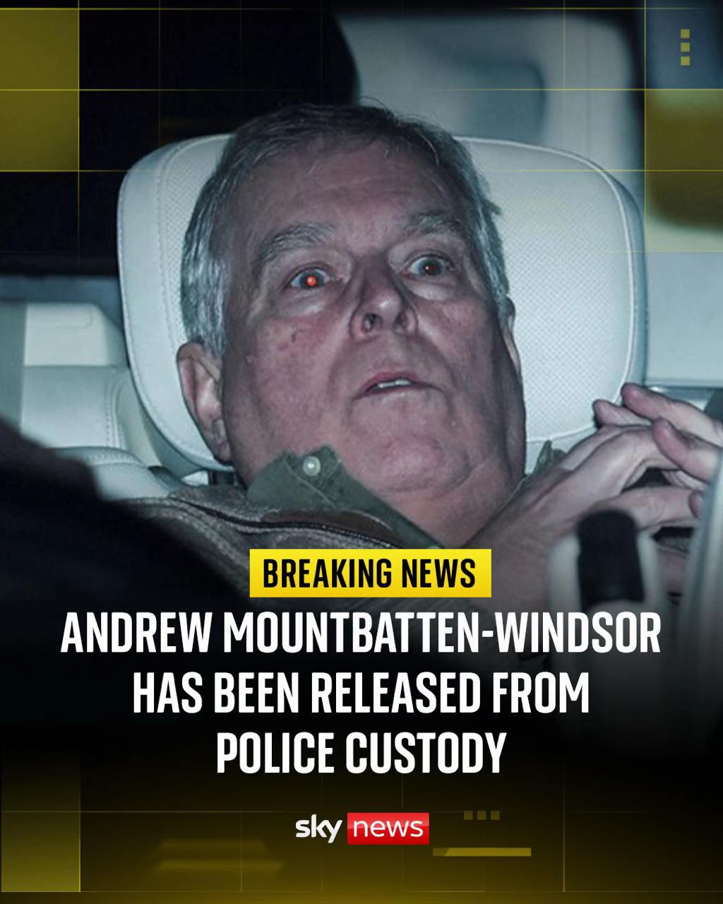 Andrew Mountbatten-Windsor, the King's brother, was arrested on suspicion of misconduct in public office on his 66th birthday, after revelations in the Epstein files. ⁠ ⁠ The former duke has always denied any wrongdoing in connection with Jeffrey Epstein.⁠ ⁠ 📸 Reuters/Phil Noble ⁠ ⁠ #SkyNews #AndrewMountbattenWindsor #Police