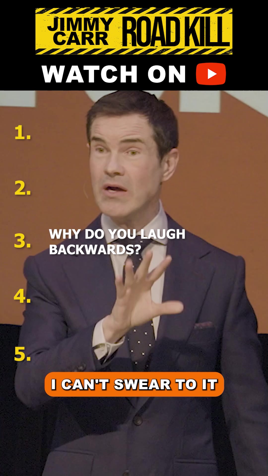 Why does Jimmy laugh backwards &amp; more heckles! Get tour tickets at the link in bio. #jimmycarr #crowdwork #hecklers #standup