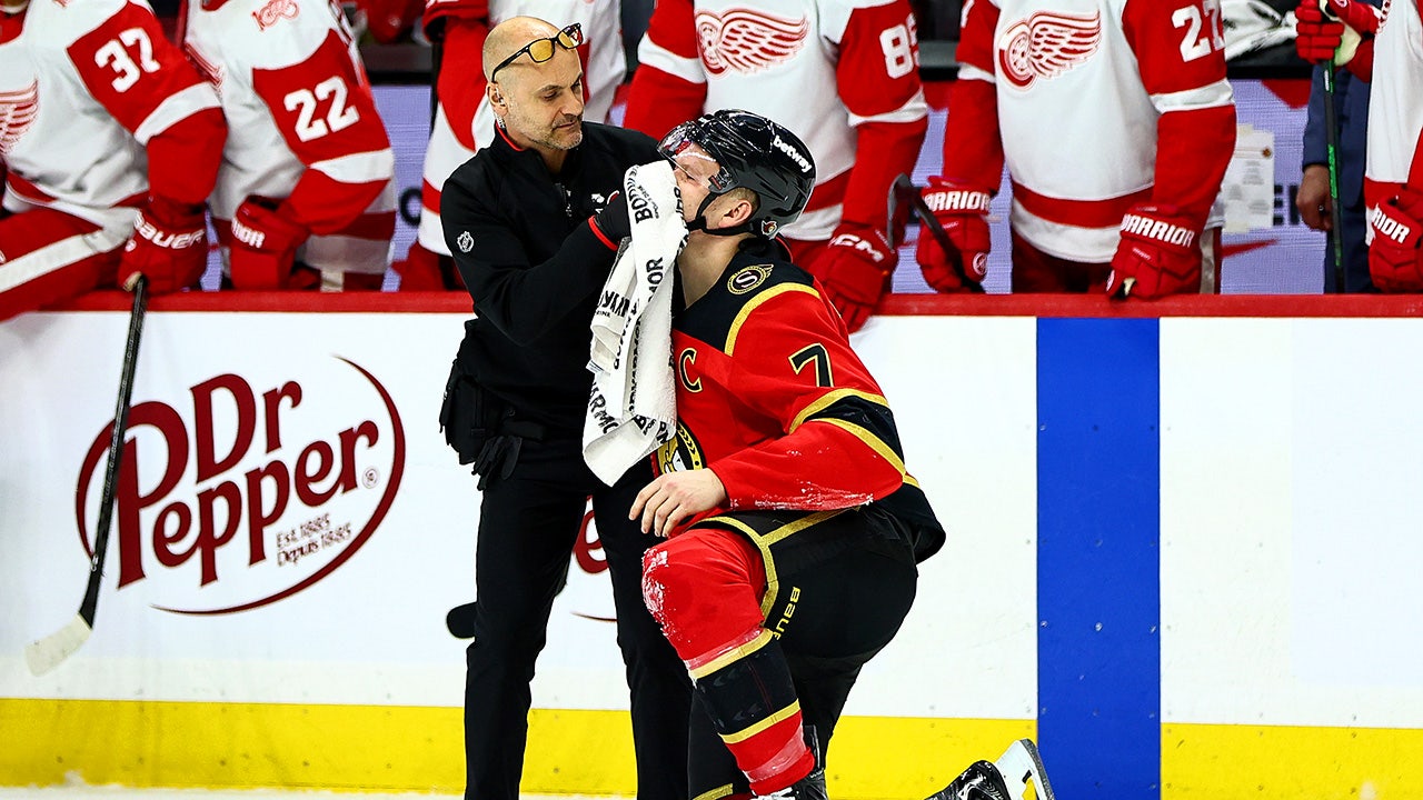 Team USA star Brady Tkachuk bloodied after hit, receives game misconduct in NHL return