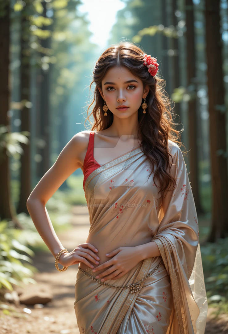 Forest Saree Queen - Whisper of the Wild Grace by AiSareePrincess on DeviantArt