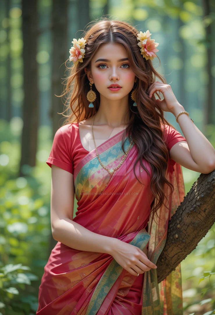 Forest Saree Queen - Grace Born from Nature by AiSareePrincess on DeviantArt