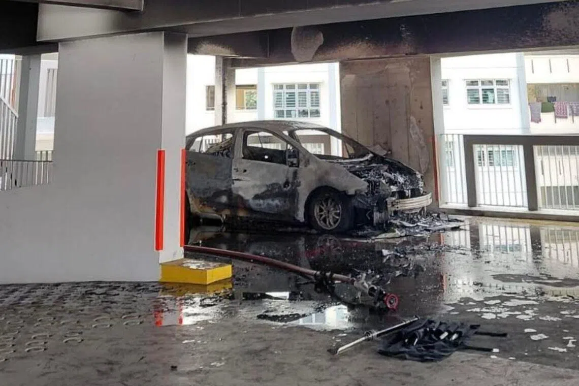 Car catches fire in Yishun carpark; no injuries reported