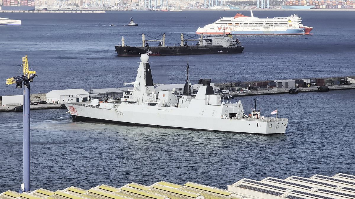 British warship that's in no rush to reach the war is STILL in Gibraltar
