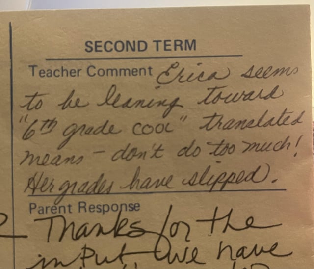 This is in response to the post a few days ago, my 6th grade report card