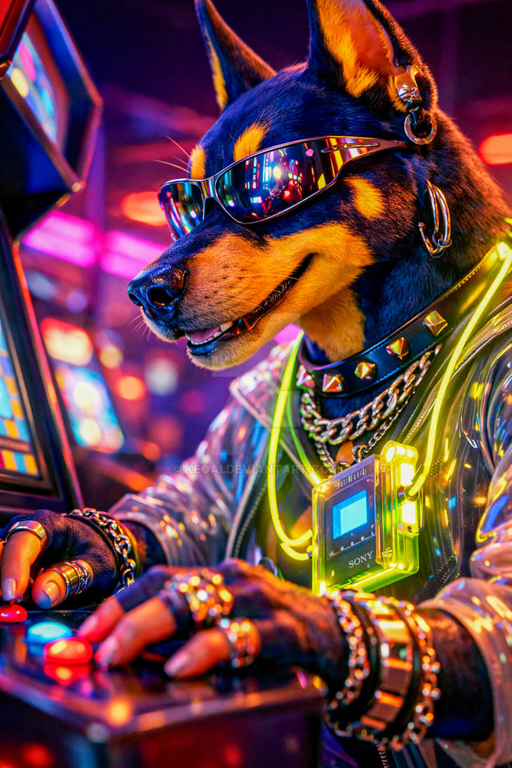 The Retro-Futuristic Cyber Dog Gamer by KeoAI on DeviantArt