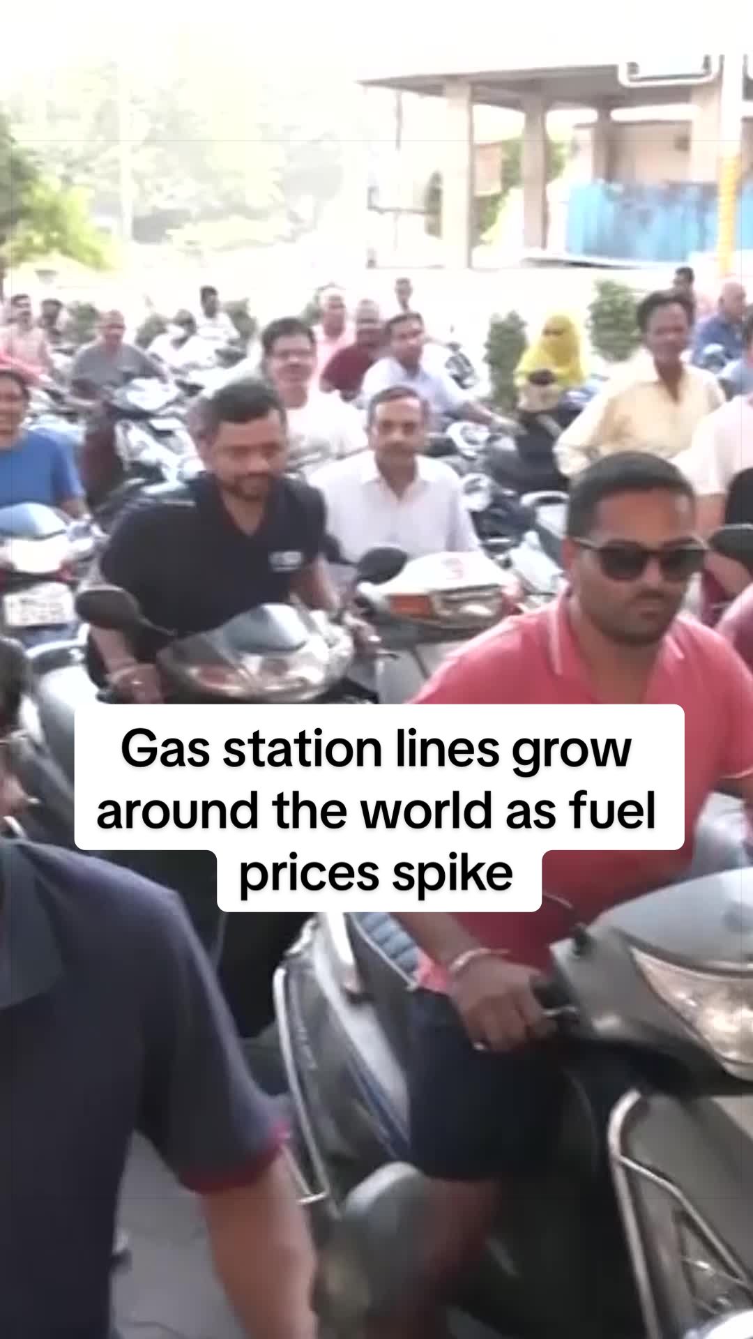 Long lines appear at gas stations in some countries around the world as fuel prices rise and panic buying takes effect — a result of disruption caused by the U.S.-Israeli war on Iran. #cars #iran #iranwar #economy #shipping