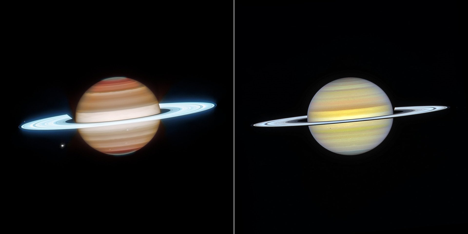 NASA's Webb and Hubble Telescopes Look at Saturn in a Different Light