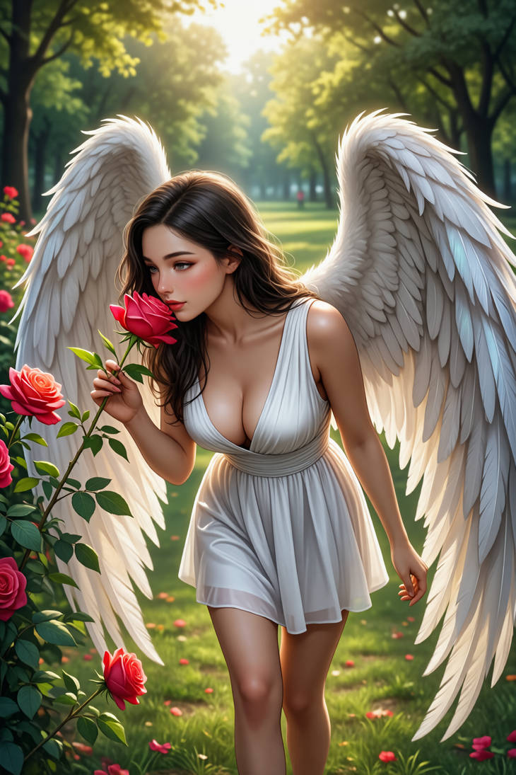 Angel in white dress walk in the park with roses by CathryneDelamort on DeviantArt