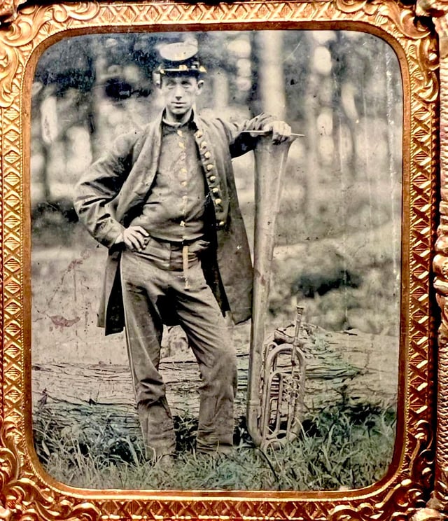 US Civil war solider with over the shoulder bass, 1860s