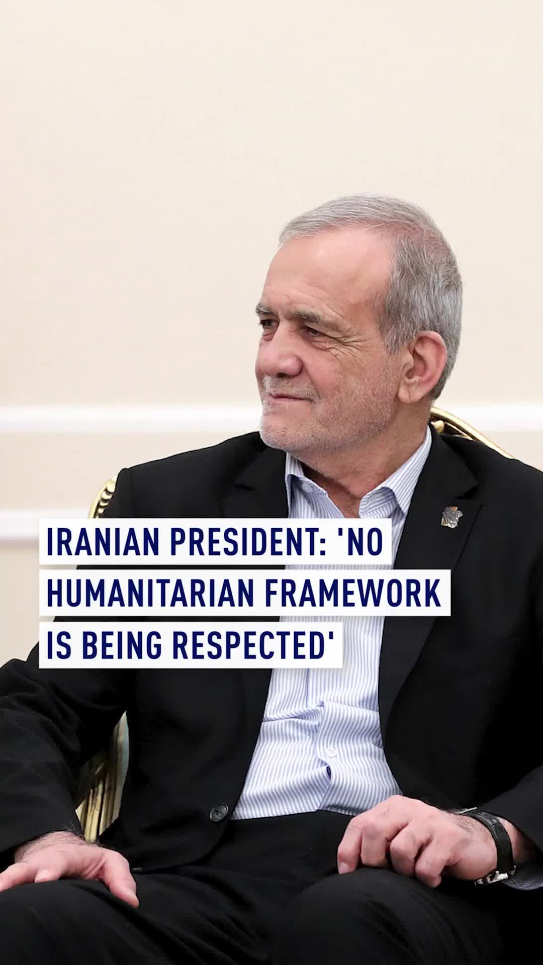 Iranian President Masoud Pezeshkian told CGTN on Wednesday that the United States was not respecting any humanitarian framework in the conflict. “They call us terrorists, but they are the real terrorists. They slaughter anyone, anywhere, whenever they want, and then they speak about human rights. Shame on them”, Pezeshkian said. #iran #war #conflict #cgtn #us