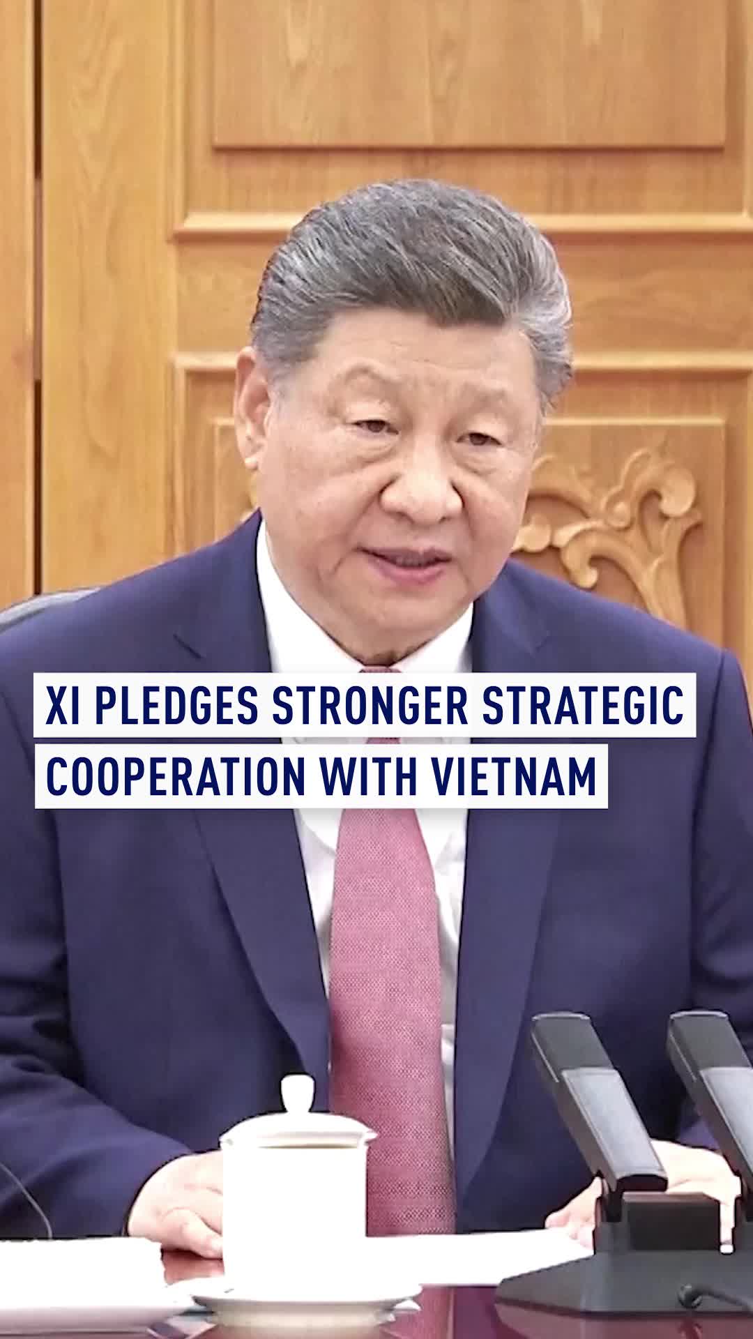 Chinese President Xi Jinping pledged to promote high-quality comprehensive strategic cooperation with Vietnam when holding talks with To Lam, general secretary of the Communist Party of Vietnam Central Committee and Vietnamese president, in Beijing on Wednesday. Lam is on a state visit to China from Tuesday to Friday. China is the first country Lam visits following his election as Vietnamese president on April 7. #China #Vietnam #XiJinping #ToLam