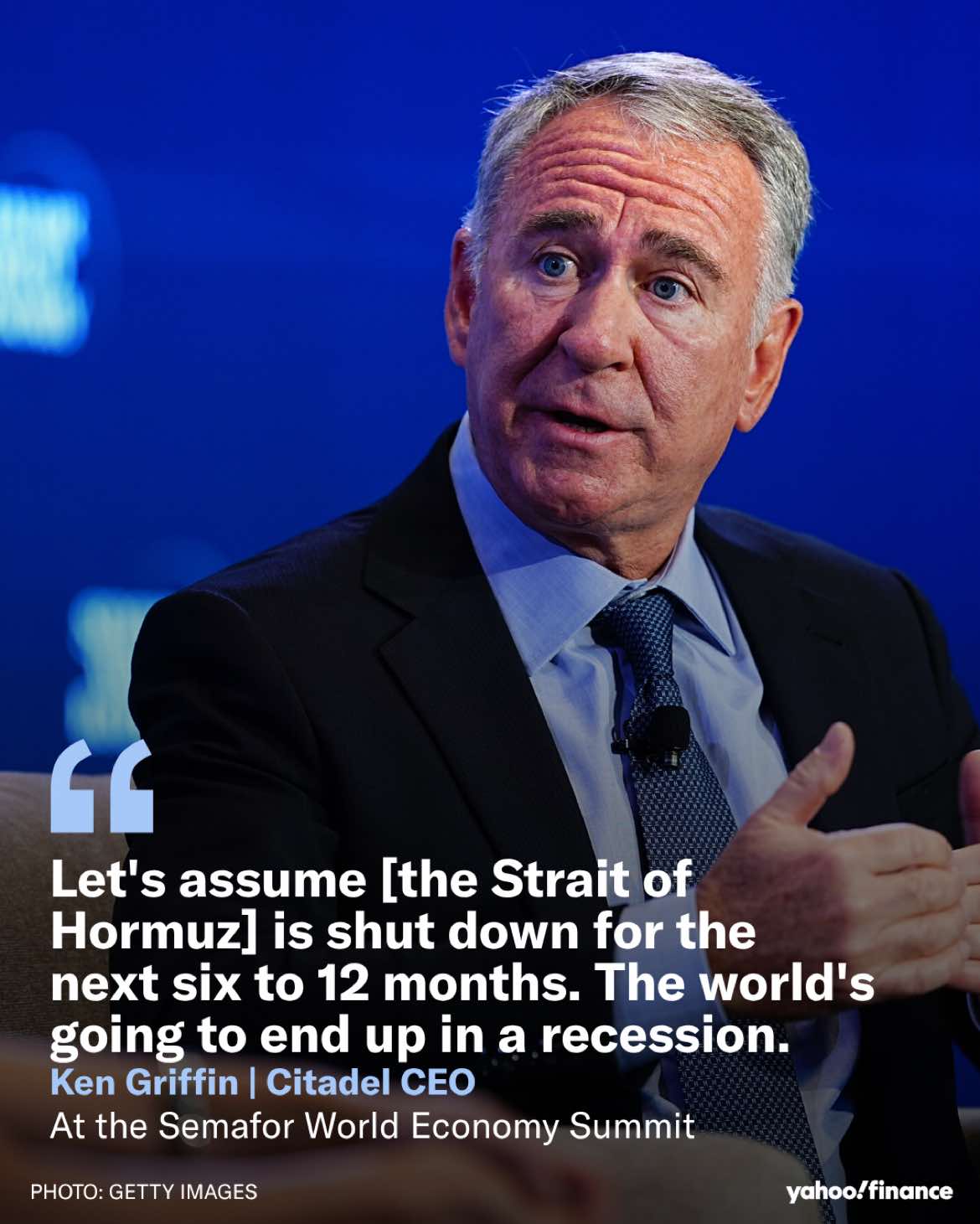 If the Strait of Hormuz remains closed for the rest of 2026, Ken Griffin says "there’s no way to avoid" a global recession.