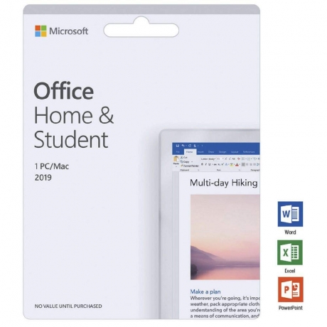 Microsoft Home and Student 2019, One-Time Purchase - Lifetime Validity, 1 Person, 1 PC or Mac (Activation Key Card), license, registration code